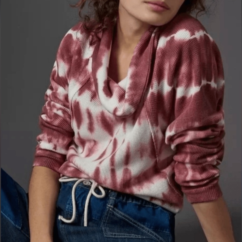 Anthropologie Pilcro Pink Tie Dye Thermal Pullover-Cowl Neck waffle knit top